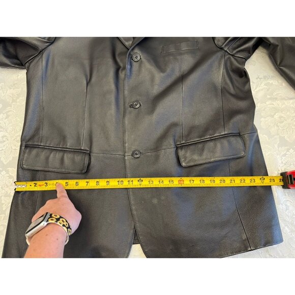 Stafford Black 100% Genuine Leather Blazer Sport Coat Mens XL 3 Button Preppy - Picture 16 of 16